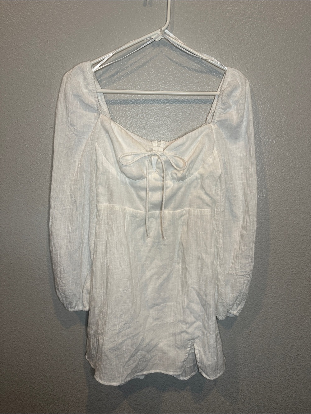 Princess Polly White Puff Sleeve Mini Dress Size 4 Tie Front Cottagecore